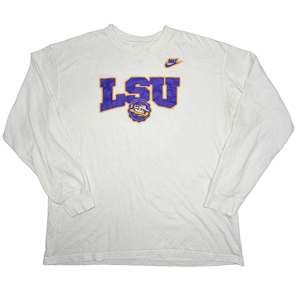 Nike LSU Tigers Long Sleeve T Shirt Mens Large White Purple Gold NCAA
